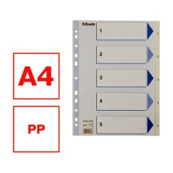 Esselte A4 Register - Kraftig pp - 1-5 - med pile-design - hvid