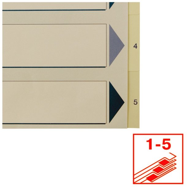 Esselte A4 Register - Kraftig pp - 1-5 - med pile-design - hvid