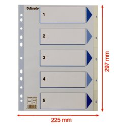 Esselte A4 Register - Kraftig pp - 1-5 - med pile-design - hvid