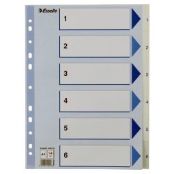 Esselte A4 Register - Kraftig pp - 1-6 - med pile-design - hvid