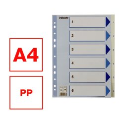 Esselte A4 Register - Kraftig pp - 1-6 - med pile-design - hvid