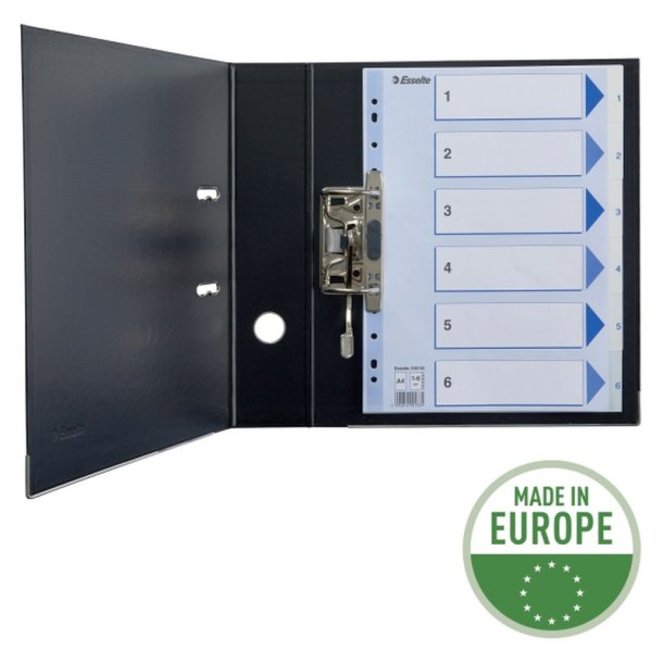 Esselte A4 Register - Kraftig pp - 1-6 - med pile-design - hvid