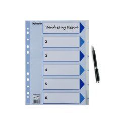 Esselte A4 Register - Kraftig pp - 1-6 - med pile-design - hvid