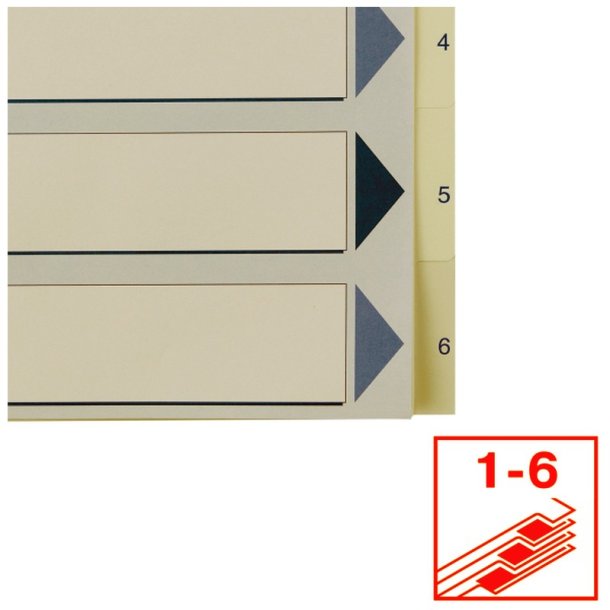 Esselte A4 Register - Kraftig pp - 1-6 - med pile-design - hvid