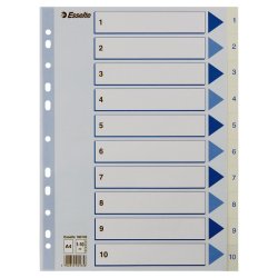 Esselte Register PP A4 1-10 hvid Kraftig hvid PP-folie - forstrket hulkanten - Pile-design.