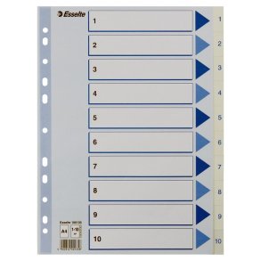 Esselte Register PP A4 1-10 hvid Kraftig hvid PP-folie - forstrket hulkanten - Pile-design.