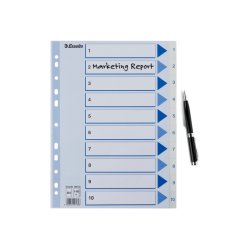 Esselte Register PP A4 1-10 hvid Kraftig hvid PP-folie - forstrket hulkanten - Pile-design.