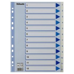 Esselte Register PP A4 1-12 hvid Kraftig hvid PP-folie - forstrket hulkanten - Pile-design.