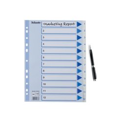 Esselte Register PP A4 1-12 hvid Kraftig hvid PP-folie - forstrket hulkanten - Pile-design.