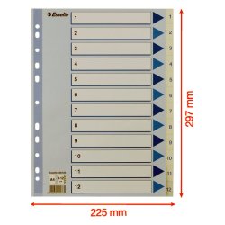 Esselte Register PP A4 1-12 hvid Kraftig hvid PP-folie - forstrket hulkanten - Pile-design.