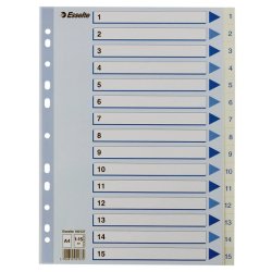 Esselte Register PP A4 1-15 hvid Kraftig hvid PP-folie - forstrket hulkanten - Pile-design.