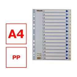 Esselte Register PP A4 1-15 hvid Kraftig hvid PP-folie - forstrket hulkanten - Pile-design.