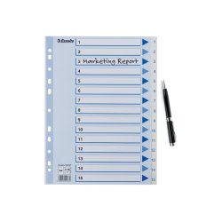 Esselte Register PP A4 1-15 hvid Kraftig hvid PP-folie - forstrket hulkanten - Pile-design.