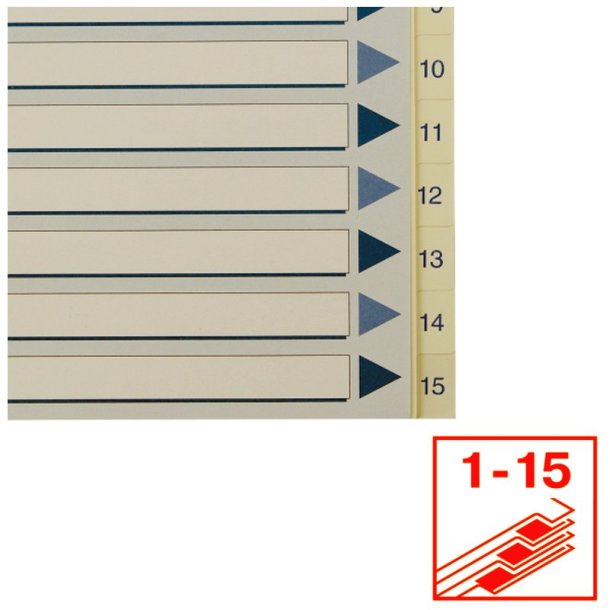 Esselte Register PP A4 1-15 hvid Kraftig hvid PP-folie - forstrket hulkanten - Pile-design.