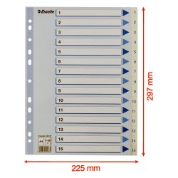 Esselte Register PP A4 1-15 hvid Kraftig hvid PP-folie - forstrket hulkanten - Pile-design.