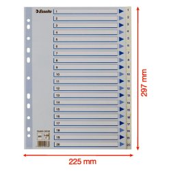 Esselte Register PP A4 1-20 hvid Kraftig hvid PP-folie - forstrket hulkanten - Pile-design.