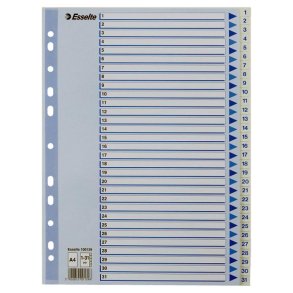 Esselte Register PP A4 1-31 hvid Kraftig hvid PP-folie - forstrket hulkanten - Pile-design.