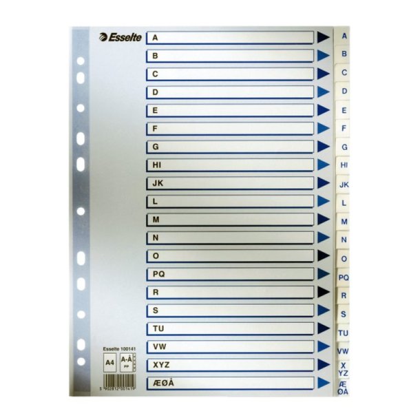 Esselte A4 Register - Kraftig pp - A- - med pile-design - hvid