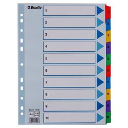 Esselte A4 Register - Mylar - strk karton - 1-10 - hvid