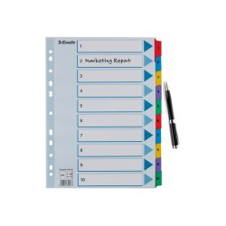 Esselte A4 Register - Mylar - strk karton - 1-10 - hvid