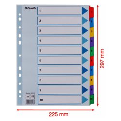 Esselte A4 Register - Mylar - strk karton - 1-10 - hvid