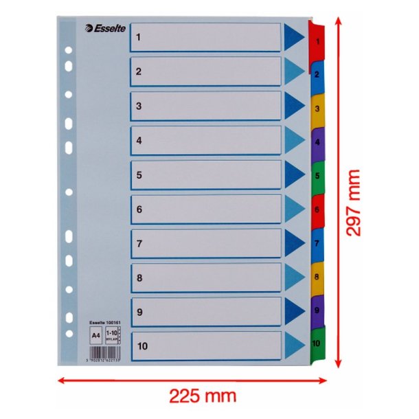 Esselte A4 Register - Mylar - strk karton - 1-10 - hvid