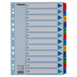 Esselte A4 Register - Mylar - strk karton - 1-12 - hvid