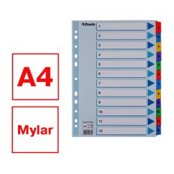 Esselte A4 Register - Mylar - strk karton - 1-12 - hvid