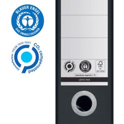 Leitz A4 Brevordner 180&deg; - 100 % genbrugskarton - 80mm - sort