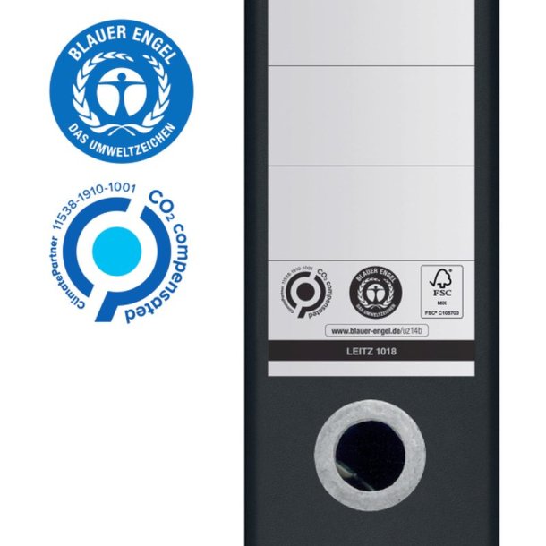 Leitz A4 Brevordner 180&deg; - 100 % genbrugskarton - 80mm - sort