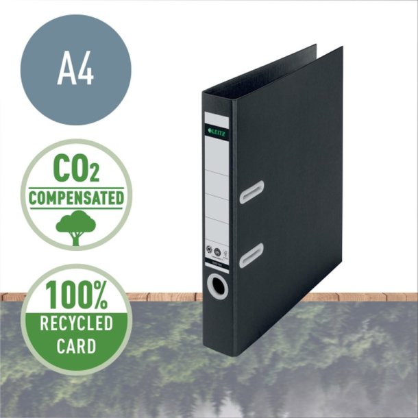 Leitz A4 Brevordner 180&deg; - 100 % genbrugskarton - 50mm - sort