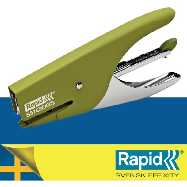 Rapid Hftetang Supreme S51 i grn - til 15 ark - Softgrip
