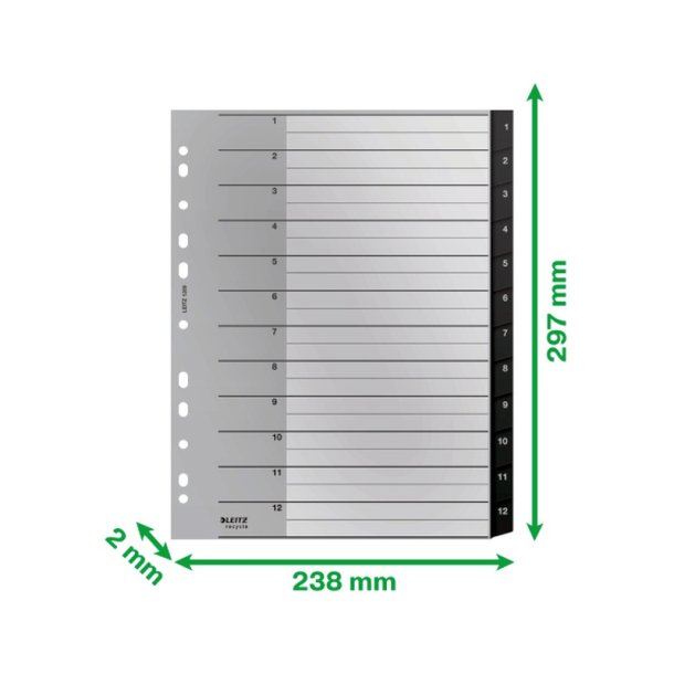Leitz A4 Register - recycled - PP - 1-12 - sort
