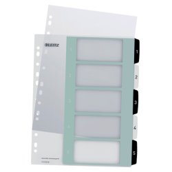Leitz A4+ Register - printbar - PP - 1-5 - hvid/sort