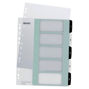 Leitz A4+ Register - printbar - PP - 1-5 - hvid/sort