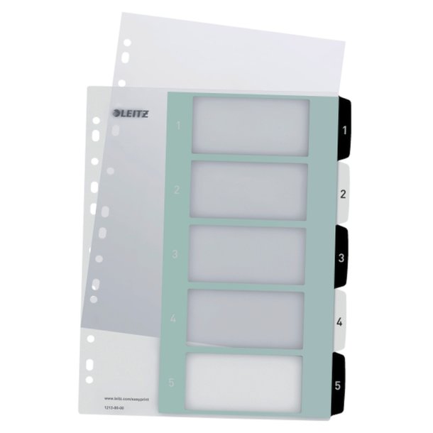 Leitz A4+ Register - printbar - PP - 1-5 - hvid/sort