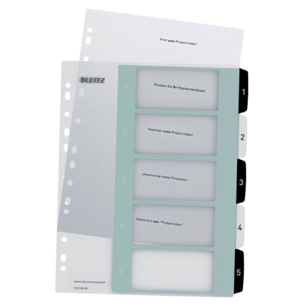 Leitz A4+ Register - printbar - PP - 1-5 - hvid/sort