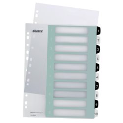 Leitz A4+ Register - printbar - PP - 1-10 - hvid/sort