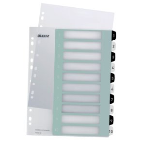 Leitz A4+ Register - printbar - PP - 1-10 - hvid/sort