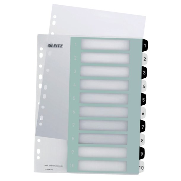 Leitz A4+ Register - printbar - PP - 1-10 - hvid/sort
