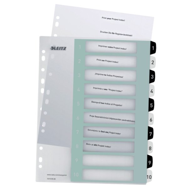 Leitz A4+ Register - printbar - PP - 1-10 - hvid/sort