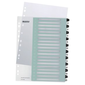 Leitz A4+ Register - printbar - PP - 1-20 - hvid/sort