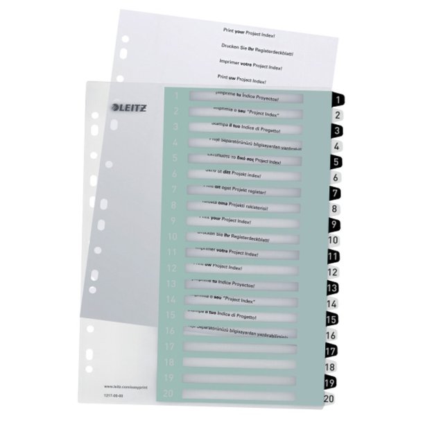Leitz A4+ Register - printbar - PP - 1-20 - hvid/sort