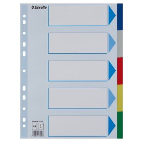 Esselte A4 Faneblade - PP - 5-delt - Farvede faner