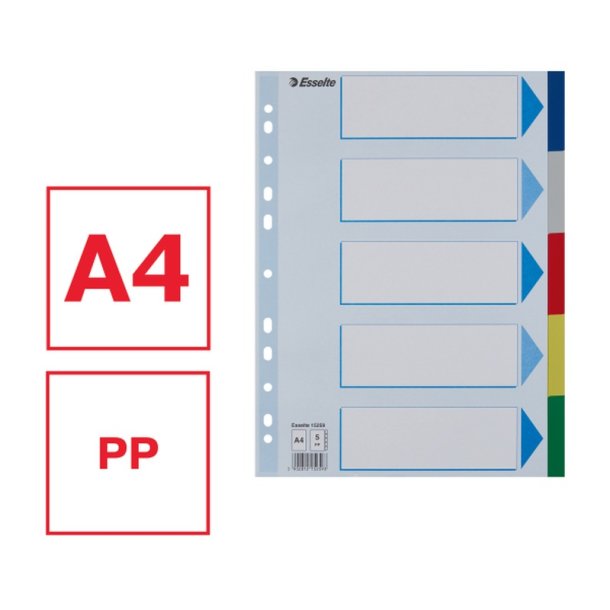 Esselte A4 Faneblade - PP - 5-delt - Farvede faner