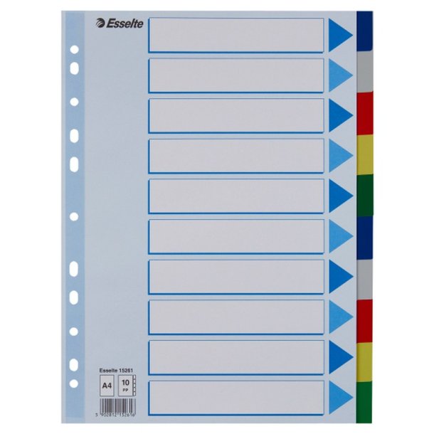 Esselte A4 Faneblade - PP - 10-delt - Farvede faner