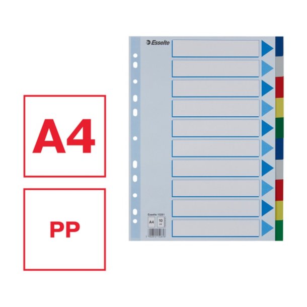 Esselte A4 Faneblade - PP - 10-delt - Farvede faner