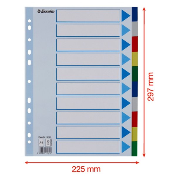 Esselte A4 Faneblade - PP - 10-delt - Farvede faner