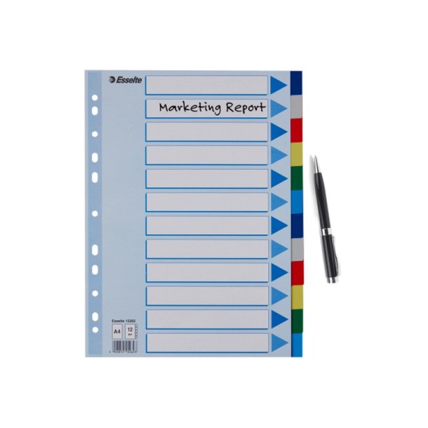 Esselte A4 Faneblade - PP - 12-delt - Farvede faner