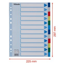 Esselte A4 Faneblade - PP - 12-delt - Farvede faner